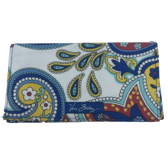 Vera Bradley Marina Paisley Euro Checkbook Cover Red Blue Yellow Retired Pattern - Picture 1 of 8